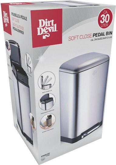Dirt Devil Κάδος Απορριμμάτων Μεταλλικός με Πεντάλ 30lt Ασημί
