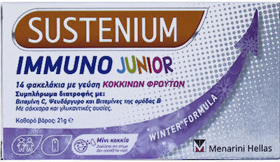 Menarini Sustenium Immuno Junior Vitamin für alle Jahreszeiten für Unterstützung des Immunsystems Rote Früchte 14 Tütchen