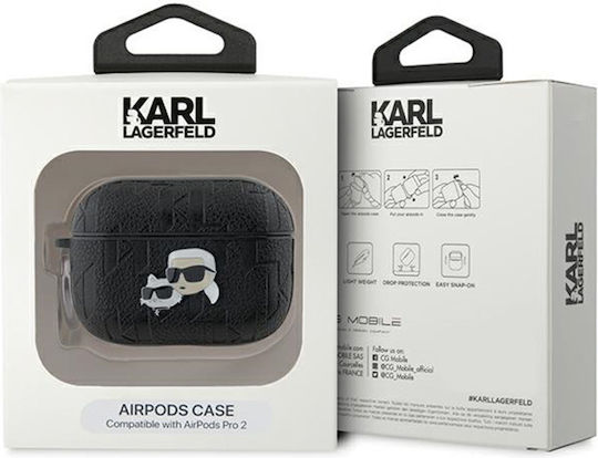 Karl Lagerfeld Karl & Choupette Head Θήκη Σιλικόνης / Δερματίνης με Γάντζο σε Μαύρο χρώμα για Apple AirPods Pro