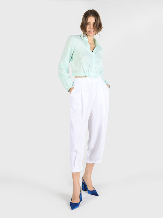 Women's Fabric Trousers Regular Fit White