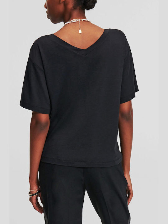 Karl Lagerfeld Damen T-Shirt mit V-Ausschnitt Black