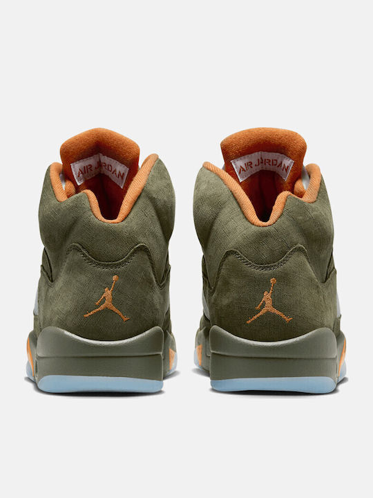 Air  5 Retro Herren Stiefel Army Olive / Solar Orange