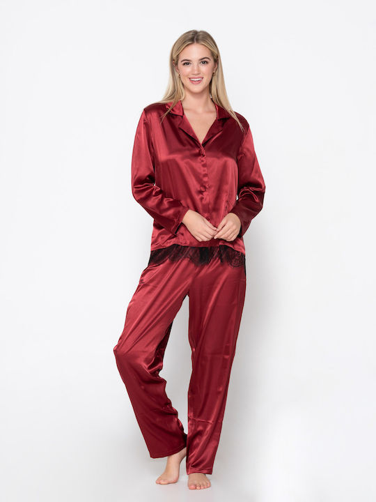 Luna Sommer Damen Pyjama-Set Satin Red