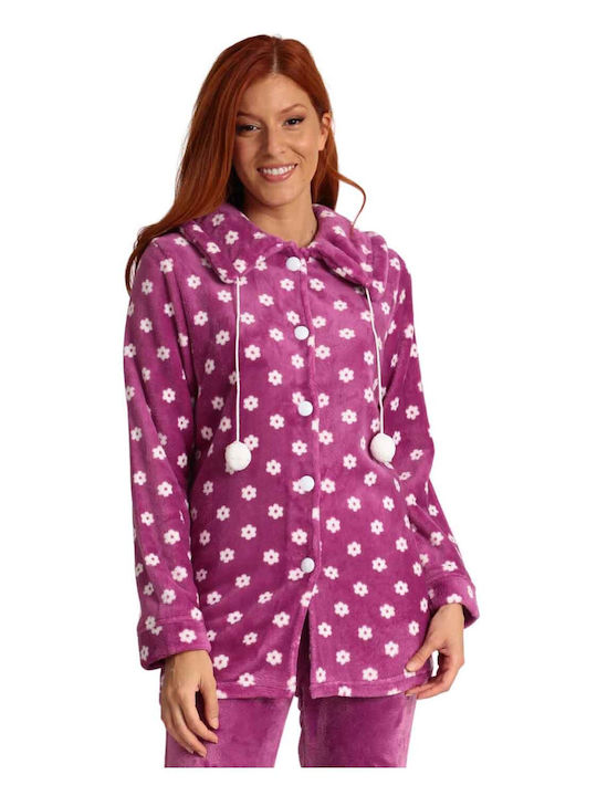 Lydia Creations Winter Women's Fleece Pyjama Jacket Purple 23582