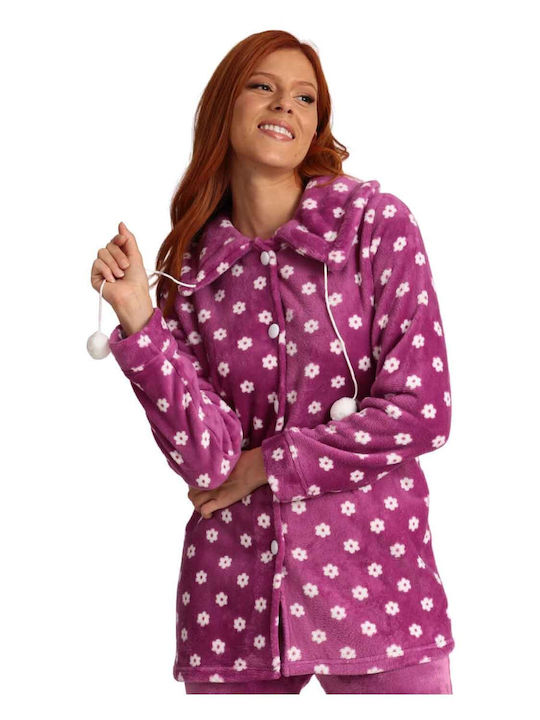 Lydia Creations Winter Women's Fleece Pyjama Jacket Purple 23582