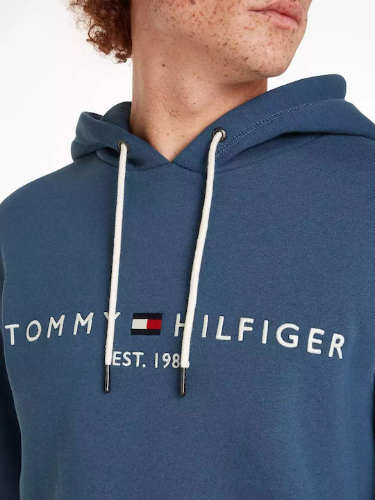 Tommy Hilfiger Logo Ανδρικό Φούτερ με Κουκούλα και Τσέπες Μπλε