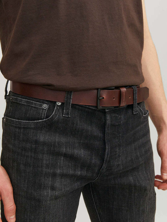 Men's Belt Leather Brown Stone