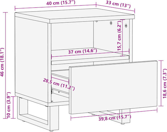 Комод Дървен с Метални Крака μανγκο 40x33x46см