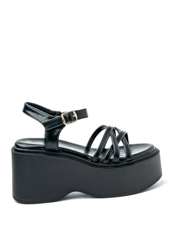 Women's Synthetic Leather Ankle Strap Platforms Black