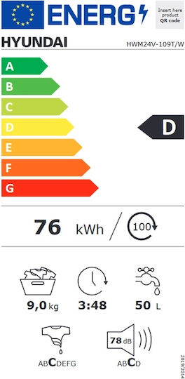 Hyundai Πλυντήριο Ρούχων 9kg 1000 Στροφών Eco Wash HWM24V-109T/W