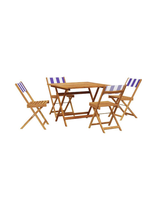 Set Sala De Mese Pentru Exterior 5 Piese Albastre/Albe Cu Perne