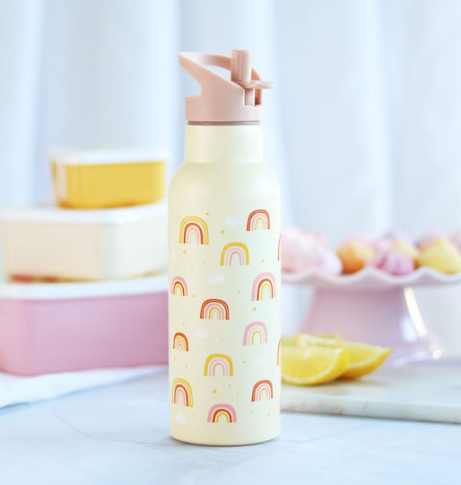 A Little Lovely Company Stainless Steel Kids Water Bottle Thermos with Straw Non Spill Multicolour 500ml