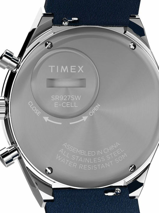 Timex Ceas Barbati 40mm Cronograf Baterie cu Curea Din Piele Albastră
