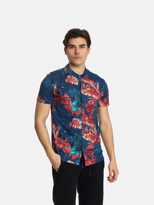 Paco & Co Men's Shirt Short Sleeve Floral Blue