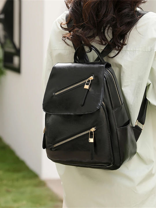 Leder Damentasche Rucksack Schwarz