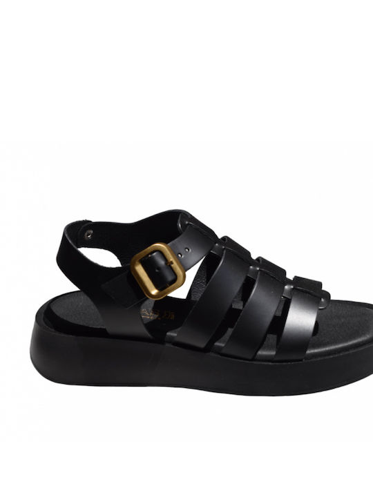 Lias Mouse Leather Women's Flat Sandals in Black Color