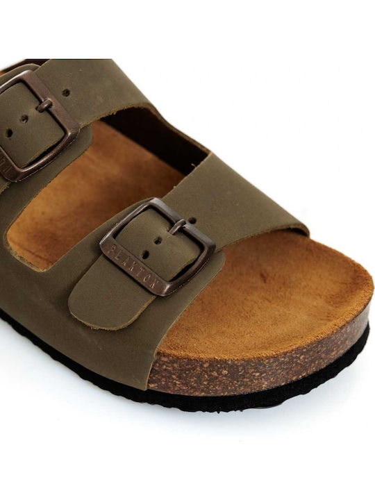 Leather Women's Flat Sandals Khaki