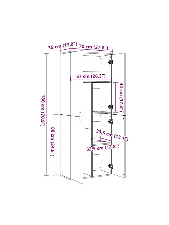 Office Storage Chipboard Closet Coffee L70xW35xH180cm