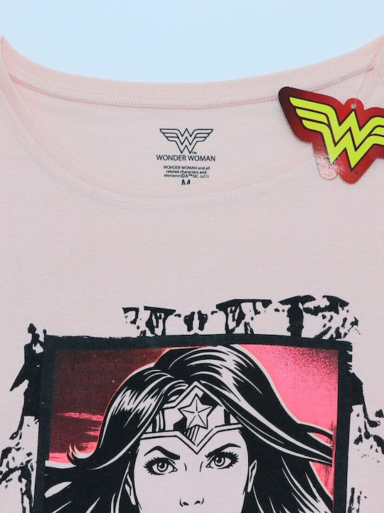 Halat de noapte din bumbac pentru femei Wonder Woman, tricou de pijama Ww 53 04 049 roz