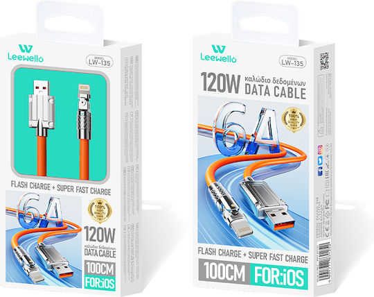 Leewello LW-135 Angle (90°) USB-A to Lightning Cable 120W Orange 1m (783125)