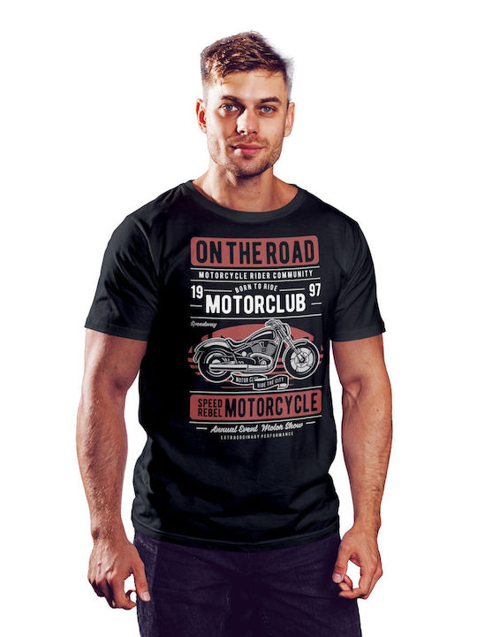 Pop Culture T-shirt Schwarz Motorrad auf der Straße