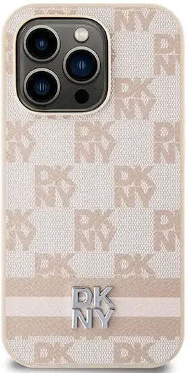 Dkny Pu Leather Checkered Pattern Stripe Case Iphone 14 Pro Pink