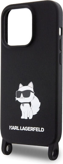 Karl Lagerfeld Choupette Back Cover Plastic with Strap Black (iPhone 15 Pro)