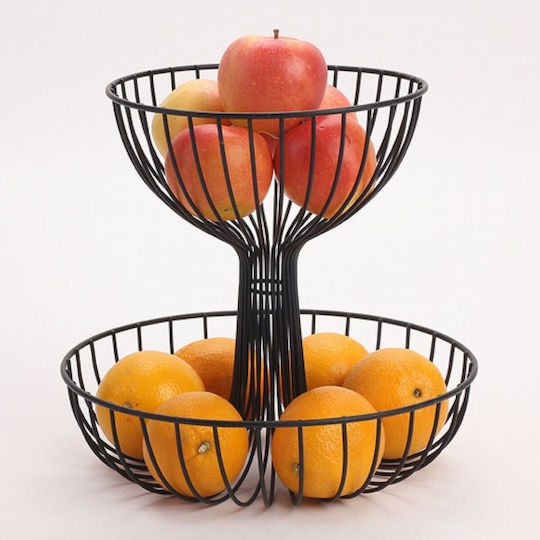 Lalos Obstschale Metallisch 2 Niveaus Schwarz 30x30x29cm