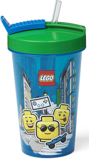 LEGO Ιconic Boy Glas Wasser aus Plastik mit Strohhalm 500ml