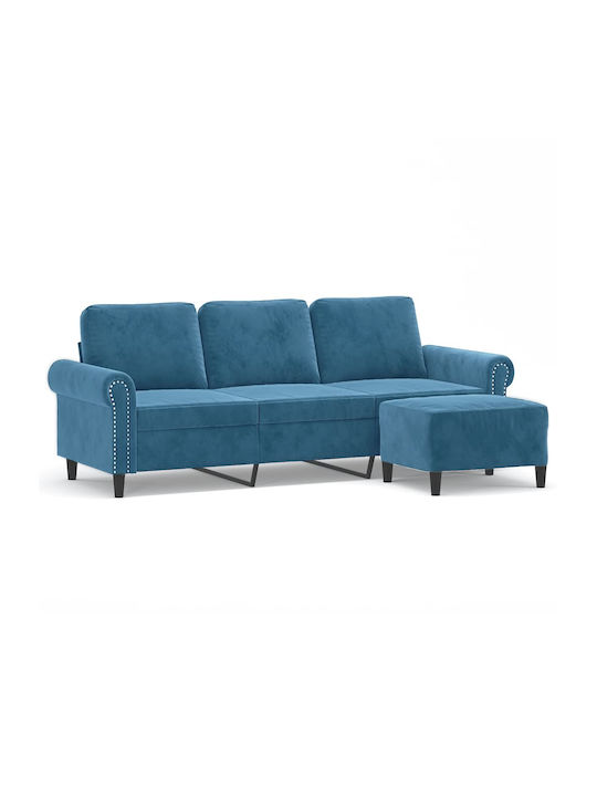 Three-Seater Velvet Couch Blue 212x77x80 cm