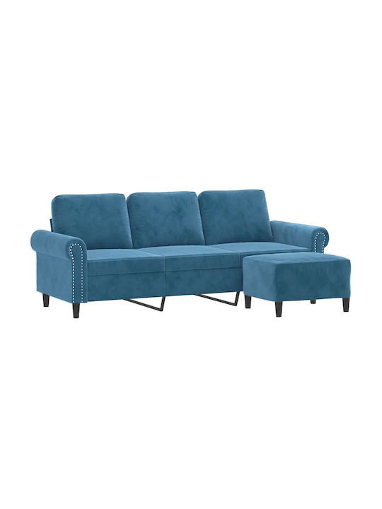 Three-Seater Velvet Couch Blue 212x77x80 cm