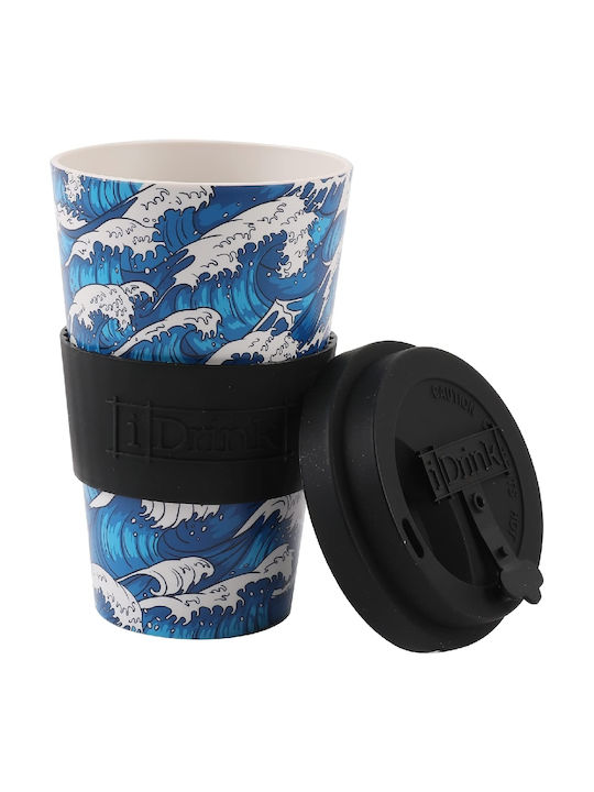 I-Total Waves Bamboo Cup with Lid Blue 435ml