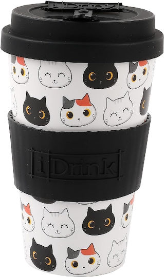 Total Gift Cup Cats Cană Bambus cu Capac Multicoloră 435ml ID0113