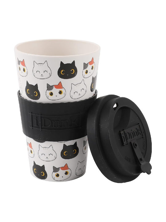 Total Gift Cup Cats Becher Bamboo mit Deckel Mehrfarbig 435ml ID0113