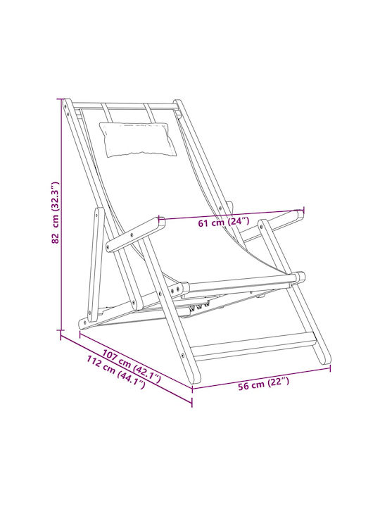 Deckchair Wooden with Beige Arms 61x112x95cm