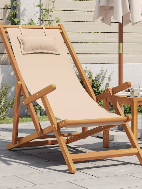 Deckchair Wooden with Beige Arms 61x112x95cm