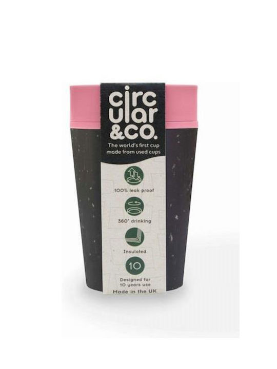 rCUP Circular & Co Cană din Hârtie Reciclată Black and Giggle Pink 227ml 1buc