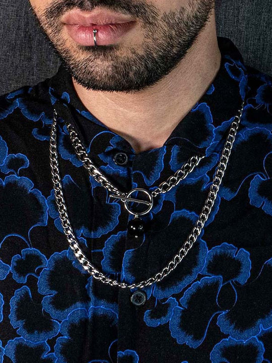 Jt Unisex Thick T-Bar Chain Necklace with Clasp & Onyx 60cm