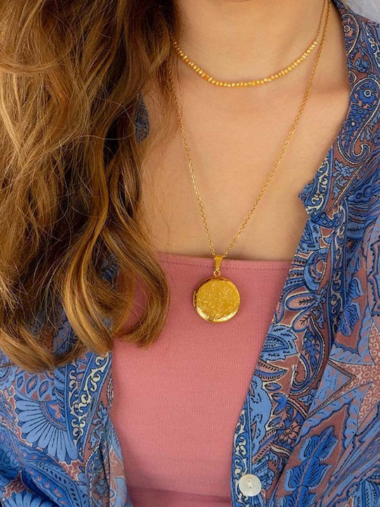 Jt Stainless Steel Gold Necklace Photo Locket Flowers Without Engraving