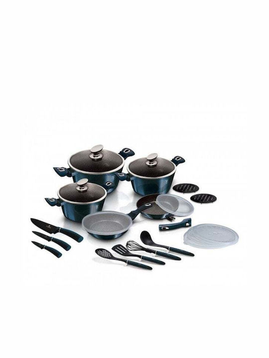 Berlinger Haus Metallic Line Cookware Set of Aluminum with Stone Coating Aquamarine Edition 22pcs