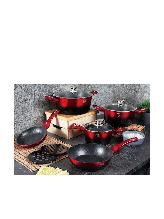 Berlinger Haus Metallic Line Σετ Μαγειρικά Σκεύη από Αλουμίνιο Burgundy Collection με Επίστρωση από Πέτρα 15τμχ