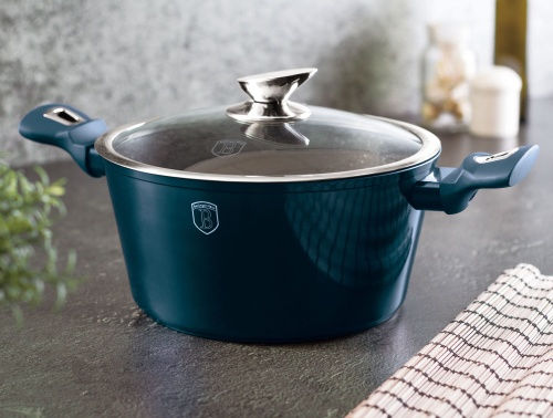 Berlinger Haus Metallic Line Комплект Съдове За Готвене От Алуминий Aquamarine Collection С Вътрешно Покритие От Камък 5 Съдове