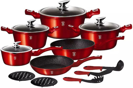 Berlinger Haus Metallic Line Σετ Μαγειρικά Σκεύη από Αλουμίνιο Burgundy Collection με Επίστρωση από Πέτρα 6 τεμαχιών
