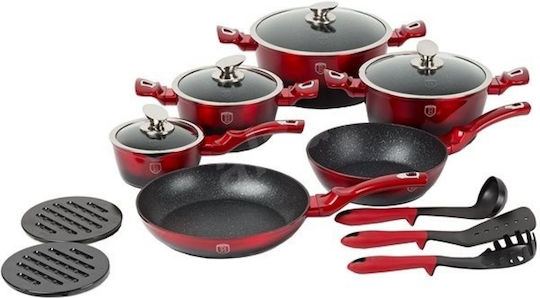 Berlinger Haus Metallic Line Kochgeschirr-Set aus Aluminium Burgundy Collection mit Stein-Innerbeschichtung 6-teilig