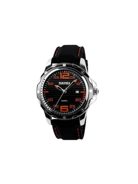 Skmei 0992 Watch Battery with Leather Strap Black Orange