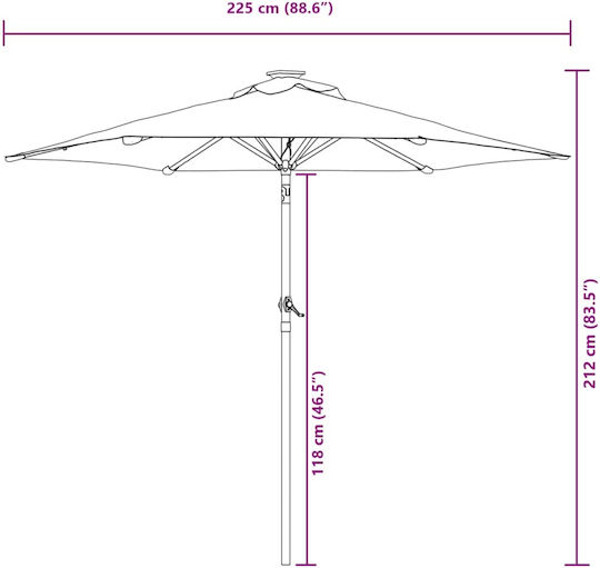 Round Metal Parasol Orange F2.12xH2.12m