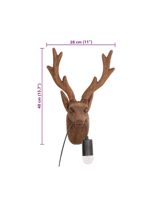 vidaXL Lamp Wall with Socket E27 Brown 28x20x40cm