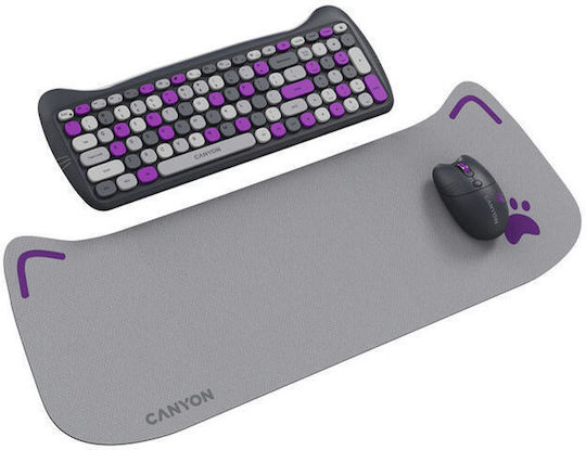 Canyon HSET-W6 Kitty Edition Fără fir Set tastatură și mouse Engleză US Violet