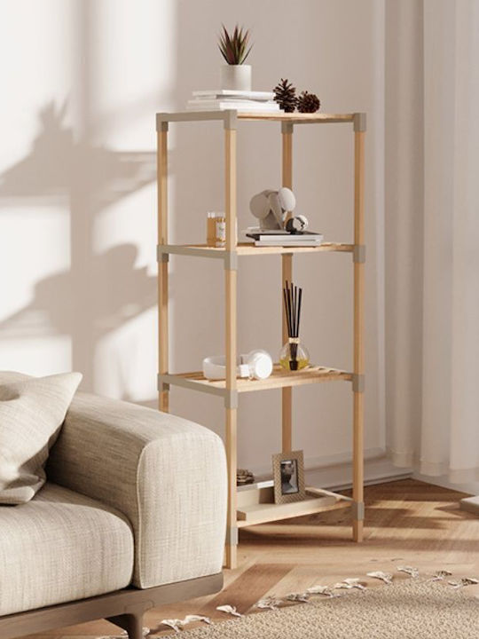 FixWood Floor Bathroom Shelf Wooden 38x30x116cm Beige