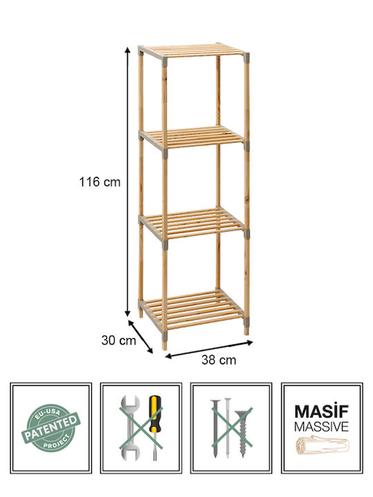 FixWood Floor Bathroom Shelf Wooden 38x30x116cm Beige